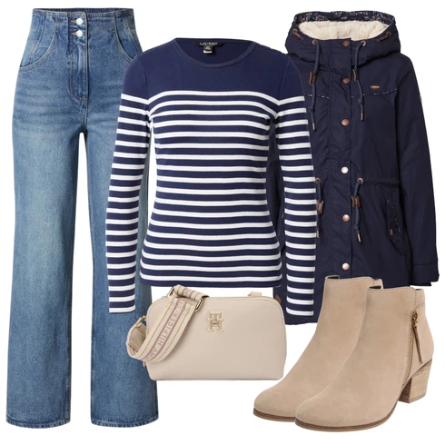 Kombinace Světle modrá/Modrá Zvonová Kalhoty/Kalhoty Bootcut/Lacláč/Kalhoty s Vysokým Pasem/Kalhoty se Štěrbinou/Kalhoty s dírou/Široká Kalhoty/Rozšířená Kalhoty Edited kombinovat s Černá Bunda Ragwear