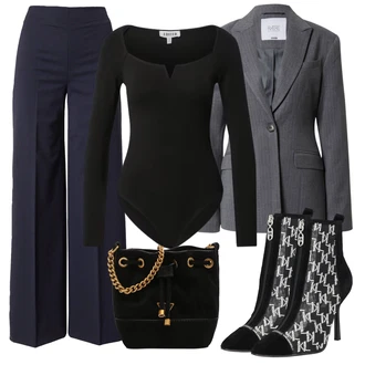Outfit s Tmavě modrá/Modrá Široká Kalhoty/Kalhoty Bootcut/Palazzo Kalhoty/Kalhoty se Štěrbinou/Kalhoty s Vysokým Pasem/Rozšířená Kalhoty/Marlene Kalhoty/Business Kalhoty/Obleková Kalhoty Drykorn "Zimní outfity"