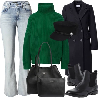 Outfit s Černá/Tmavě modrá/Šedá Kšiltovka Armádní Čepice About You "Zimní outfity"