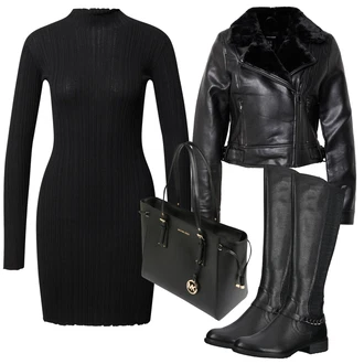 Outfit s Černá Svetrové Šaty/Zimní Pletené Šaty/Šaty S Rolákem/Dlouhé pletené šaty oval square "Zimní outfity"