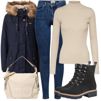 Sexy Outfit s Modrá/Tmavě modrá/Fialová Kožená bunda/Push up Džín/Kožené Boty/Džín s Nízkým Pasem/Džíny s Nízkým Sedem/High Waist Džínové Kalhoty Only "Zimní outfity"Look: Styl, Ležérní, Egirl, Francouzské, Krásný, Bezešvé, Sexy