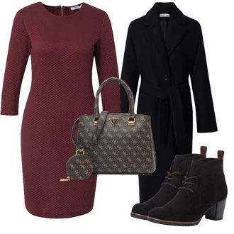Outfit s Fialová/Tmavě červená/Červená/Vínová Šaty na Podzim/Zimní šaty s dlouhým rukávem/Dlouhé pletené šaty/Svetrové Šaty/Šaty s 3/4 Rukávem/Zimní Pletené Šaty/Kancelářské šaty Only "Zimní outfity"