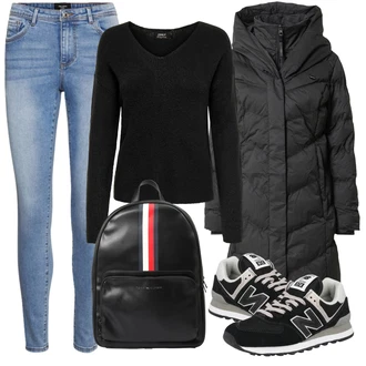 Outfit s Černá Teniska/Zimní bota/Nízká bota na podpatku New Balance "Zimní outfity"