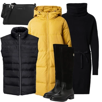 Outfity na zimu S páskem Ke kolenům s Černá Pletené Šaty/Svetrové Šaty/Šaty S Rolákem/Zimní Pletené Šaty Ragwear "Zimní outfity"