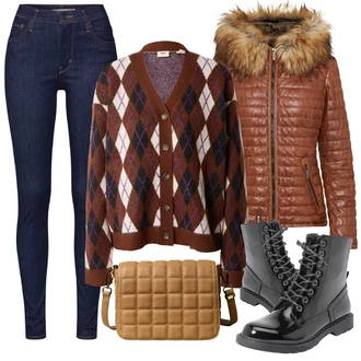 Outfit s Oranžová/Hnědá/Vínová/Červená Kardigan Svetr s podšívkou/Vlněný kardigán/Zimní svetr/Vintage svetr/Svetr kroj levi's ® "Zimní outfity"