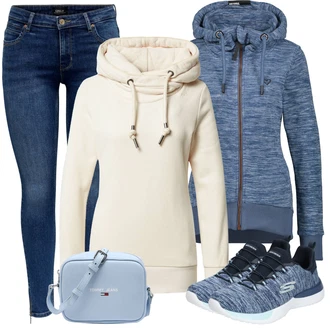 Outfit s Béžová/Šedá Móda Pro Plnoštíhlou/Mikina s kapucí Mikina Ragwear "Zimní outfity"