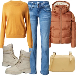Outfit s Béžová Kozačka Šněrovací Kotníková Bota MARCO TOZZI "Zimní outfity"