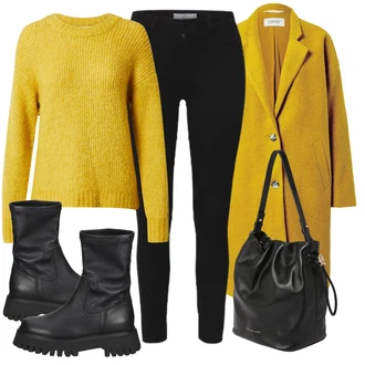 Outfit s Černá Kožená bunda/Motorkářské Džíny/Push up Džín/Kožené Boty/Džíny s Rozparkem/Slim Fit Džíny/High Waist Džínové Kalhoty/Zimní bunda JdY "Zimní outfity"