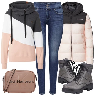 Outfit s Béžová Dlouhý Zimní Kabát/Taška Přes Rameno/Dlouhé Šaty/Doplňek/Dlouhá tylová sukně/Dlouhé Kardigany Calvin Klein "Zimní outfity"