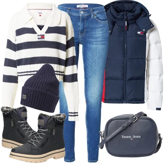 Outfit s Šedá Dlouhé Šaty/Taška/Dlouhá tylová sukně/Doplňek/Dlouhý Zimní Kabát Tommy Jeans "Zimní outfity"