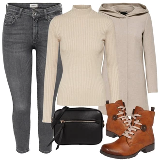 Prošívaný Outfit s Šedá/Hnědá/Béžová/Khaki Scuba Kabát/Pletený Kabát/Kašmírový Kabát/Lehký Kabát/Zimní Kabát Vlněný kabát/Pletený Fleecový Kabát/Vlněný Fleecový Kabát/Lodenový kabát/Kabát s Úzkým Střihem/Kabát s Kapucí Only "Zimní outfity"