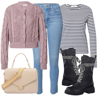Outfit s Černá Šněrovací Kozačka/Motorkářská bota/Klasická Kozačka/Bojová Bota/Motorkářská Bota/Nepromokavá Kozačka/Bota se širokým nohavici/Zimní Kozačka/Zimní bota MARCO TOZZI "Zimní outfity"