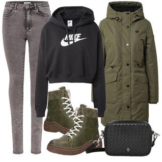 Outfit s Černá/Tmavě šedá/Světle šedá Mikina s kapucí Sportovní mikina/Vintage mikina/Originální mikina/Sportovní mikina/Svetr S Kapucí Nike Sportswear "Zimní outfity"