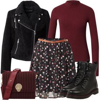 Outfity na zimu Midi s Tmavě červená/Vínová/Fialová/Červená Rolák/Svetr s límečkem Edited "Zimní outfity"