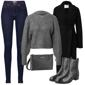 Motorka Outfit s Hnědá/Černá Kozačka Kožená bunda/Chelsea Boty/Kozačka se zipem/Kožená kotníková bota/Plochá Kotníková Bota/Jezdecká Bota/Kotníková Bota s Podšívkou Tom Tailor "Zimní outfity"Look: Na Procházku, Pracovní, Motorka, Jízda na koni