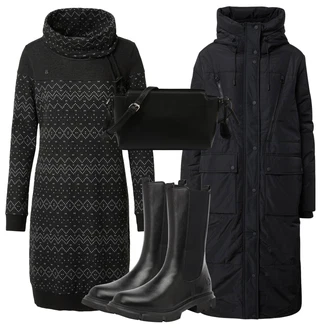 Outfity na zimu s Černá Šaty Móda Pro Plnoštíhlou Ragwear "Zimní outfity"
