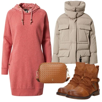 Outfit s Červená/Hnědá/Oranžová/Béžová Kozačka Kožená kotníková bota/Vintage Kotníková Bota/Kotníková Bota s Podšívkou/Plochá Kotníková Bota/Motorkářská bota/Bojová Bota Rieker "Zimní outfity"