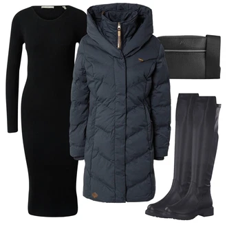 Outfit s Černá Pletené Šaty/Šaty s dlouhým rukávem/Šaty s výstřihem/Šaty s 3/4 Rukávem ESPRIT "Zimní outfity"