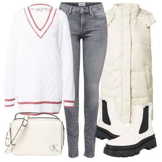 Krátká/mini Outfit s Šedá Dlouhý Zimní Kabát/Dlouhá tylová Sukně/Dlouhé Šaty Calvin Klein "Zimní outfity"