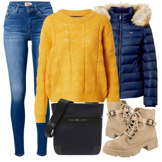 Umělá kožešina Outfit s Modrá/Tmavě modrá Nezařazené Tommy Jeans "Zimní outfity"
