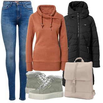 Outfit s Šedá/Pastelové barvy Kozačka Šněrovací Kotníková Bota Tamaris "Zimní outfity"