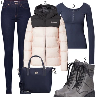 outfit mit Temno modra Jeggings/Jeans Pajkice Tommy Hilfiger "Zimska oblačila"