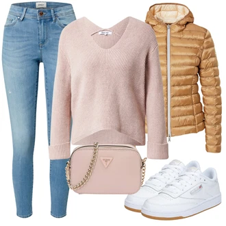 Retro Outfit s Bílá/Krémová/Bé?ová Nízká Teniska/Skate Bota/Úzká Teniska/Vintage Teniska Reebok "Zimní outfity"Look: Estetika, Klasické, Hip Hop, Retro, Skater, Sportovní