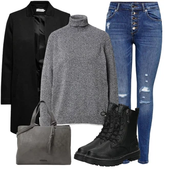 Outfit s Šedá Slim Fit Džíny/Dlouhé Šaty/Dlouhá tylová sukně/Dlouhý Zimní Kabát/Dlouhý Svetr/Dlouhé Kardigany/Svetrové Šaty/Sveter LTB "Zimní outfity"