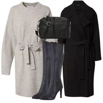 Outfit s Černá Kašmírový Kabát/Pletený Kabát/Dlouhý kabát/Midi Kabát/Vlněný Kabát/Zimní Kabát Vlněný kabát Sisley "Zimní outfity"