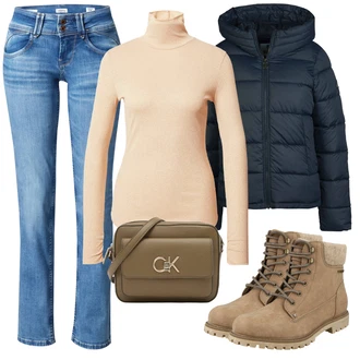 Outfit s Růžová/Béžová/Modrá Šaty s výstřihem/Šaty s dlouhým rukávem/Frock Kabát/Dlouhý Zimní Kabát/Třpytivé Šaty/Dlouhé Šaty/Dlouhá tylová sukně BOSS ORANGE "Zimní outfity"