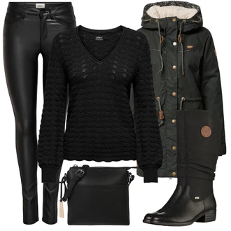 Outfit s Černá Zimní Kozačka/Dlouhá Kozačka/Bota se širokým nohavici/Klasická Kozačka/Plochá Kozačka nad koleno/Nepromokavá Kozačka/Jezdecká Bota Rieker "Zimní outfity"