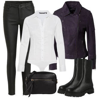 Outfit s Bílá/Krémová Halenka Slim Fit/Halenkové Body VERO MODA "Zimní outfity"
