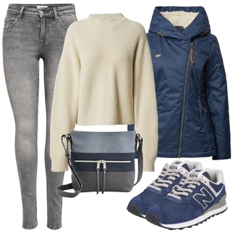 Outfit s Modrá Teniska/Zimní bota/Nízká bota na podpatku New Balance "Zimní outfity"