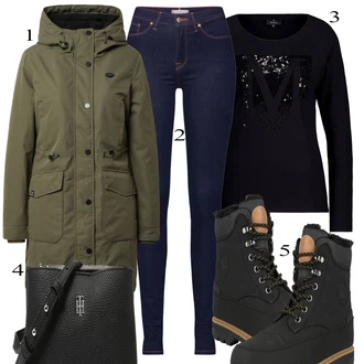 outfit mit Temno modra Jeggings/Jeans Pajkice Tommy Hilfiger "Zimska oblačila"