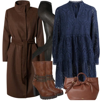 Outfit s Šedá/Hnědá/Tmavě zelená/Tmavě hnědá Přechodový Kabát/Lodenový kabát/Kašmírový Kabát/Vlněný Kabát/Trenčkot/Dlouhý kabát/Midi Kabát/Zimní Kabát Vlněný kabát/Dlouhý Kabát VERO MODA "Zimní outfity"