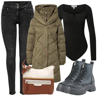 Lehké Outfit s Černá/Tmavě modrá/Modrá Šněrovací Kotníková Bota/Kožená bunda/Bojová Bota/Plochá Kotníková Bota/Šněrovací Kozačka na Platformě/Gumová Kotníková Bota Buffalo "Zimní outfity"