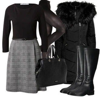 Outfit s Šedá/Černá/Hnědá/Zelená/Tmavě šedá Šaty na Podzim/Kancelářské šaty/Business Šaty/Flanelové Šaty/Tvidové šaty/Šaty s Páskem/Zimní šaty s dlouhým rukávem About You "Zimní outfity"