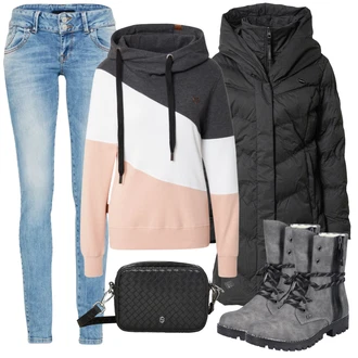 Dlouhé Outfit s Černá/Fialová/Bílá/Hnědá/Oranžová/Růžová Džíny s Dírou/Zkrácené Džíny/Motorkářské Džíny/Kožená bunda/Push up Džín/Džíny s Nízkým Sedem/Džín s Nízkým Pasem/Džíny s Rozparkem/Kotníková Bota LTB "Zimní outfity"