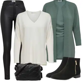 Outfit s Tyrkysový/Zelená/Khaki Pletenina veľkej veľkosti/Tunika/Kabát/Kalhoty Veľké Veľkosti Only "Zimní večerní outfity"