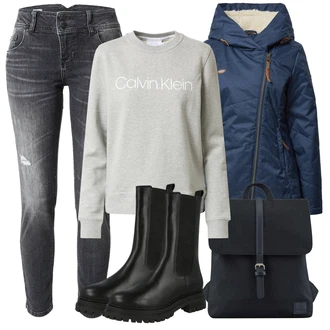 Outfity na zimu s Černá Móda Pro Plnoštíhlou/Dámské Džíny s Délkou 7/8 LTB "Zimní Outfit"