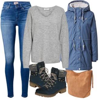 Outfit s Černá Šněrovací Bota/Zimní bota/Nízká bota na podpatku/Kozačka Šněrovací Kotníková Bota Rieker "Zimní Outfit"