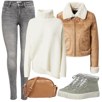 Outfit s Krémová/Šedá AllSaints "Zimní Outfit"