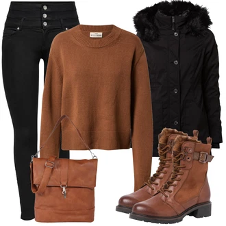Kombinacije za zimu sa Smeđa/Narandžasta Merino jakna/Vunena Jakna/Kratka Jakna/Održiva jakna/Bluzon/Crop Jakna A Lot Less "Zimski outfit"