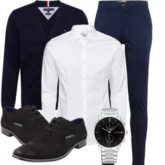 Business Outfits Oversize mit Silber/Grau/Dunkelgrau Uhrenbatterie/Smartwatch/Kettenuhr/Armbanduhr/Unkategorisiert Tommy Hilfiger "Büro Outfit"Look: Rap, Metal, Schön, Metallic, Oversize, Moderne, Unisex, Retro, 80er