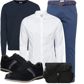 Business Outfits Oversize mit Blau/Dunkelblau Wollpullover/Einfacher Pullover/Basic Pullover/Feinstrickpullover/Rundhals Pullover/Kaschmir Pullover/Kaschmir Pullover/Pullover mit Stehkragen Jack & Jones "Business Look"Look: Rad, Smart Casual, Old Money, Oversize, Classic, Nahtlos, 60er