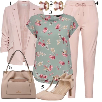 Kombinacije za posao Chic s kopčom Koža sa Pink/Bež/Smeđa Pumpa u obliku slova T/Cipela Mary Jane/Vintage Pumpa About You "Tvoj otmjeni outfit"Look: Stil, Francuske, Chic, Elegantan, Šik, Old Money