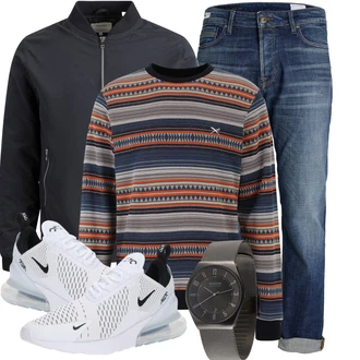 Outfit mit Rot/Mischfarben/Beige/Hellblau Norweger Pullover/Sport Sweatshirt/Pullover mit Stehkragen/Damen Pullover/Women's Fleece Sweatshirts/Gestreifter Pullover/Pullover Bedrucken/Jacquard Pullover/Vintage Pullover/Wollpullover/Einfacher Pullover Iriedaily "Cool für die Freizeit"