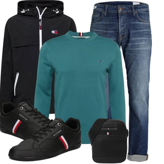 Sommer Outfit mit Blau/Hellblau Vintage Jeans/Dad Jeans/Boyfriend Jean/Damen 7/8-Länge Jeans/Tapered-Jeans/Formelles Hemd/Cropped Jeans/Winterjacke/Straight Leg Jean/Jeans mit Schlitz/Girlfriend Jeans/Sportschuhe Jack & Jones "Cool für die Freizeit"