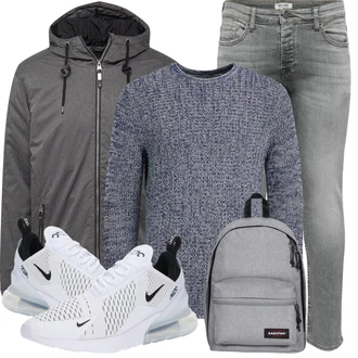 Outfit mit Grau/Dunkelblau Basic Pullover/Glitzer Pullover/Kaschmir Pullover/Strickpullover/Einfacher Pullover/Winterpullover/Wollpullover Jack & Jones "Cool für die Freizeit"