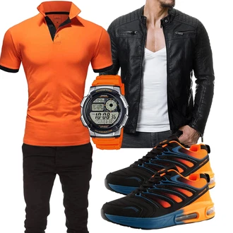 Outfit mit Schwarz Jacke mit Seitlichem Reißverschluss/Motorradjacke/KunstLederjacke/Bikerjacke Redbridge "Cool für die Freizeit"